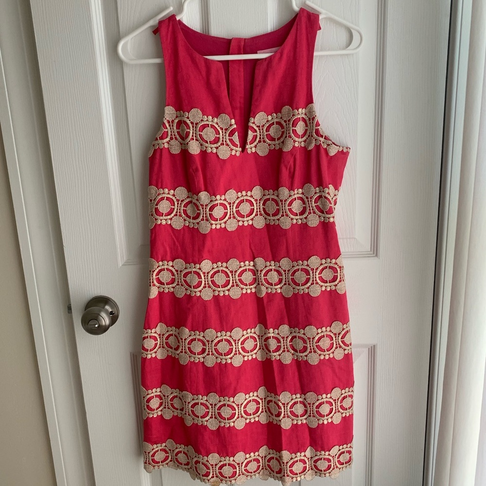 Lily Pulitzer bright pink embroidered dress